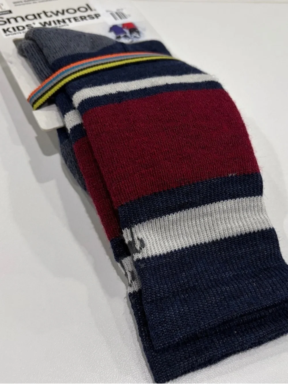 SmartWool Kids Small Wintersport Stripe Full Cushion Ski Socks Navy Blue Red NWT